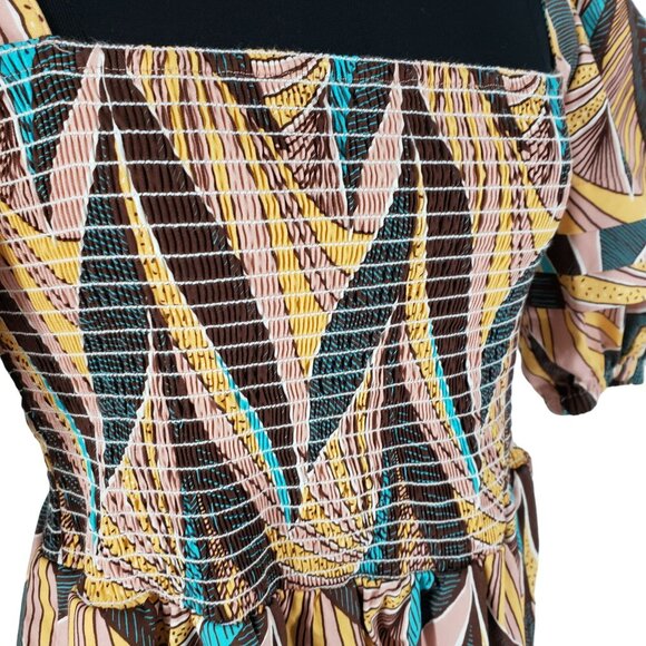 Autumn Adeigbo Della African Leaf Print Dress Smocked Pink Colorful - Picture 10 of 14